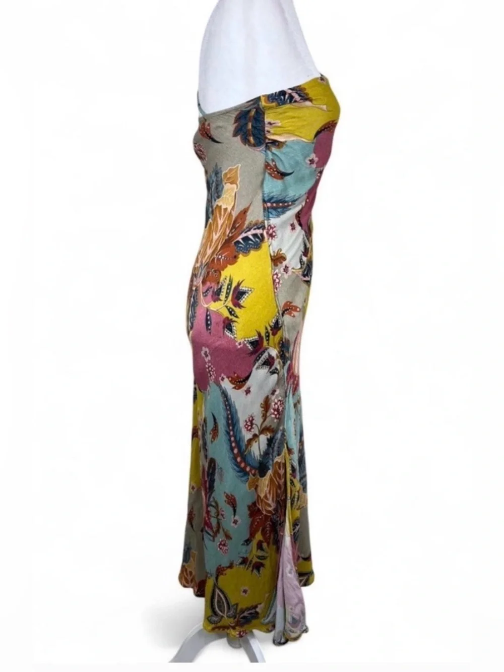 BL-NK Anthropologie One Shoulder Floral Slip Maxi Dress Multicolor Size 6 Boho - Picture 8 of 11
